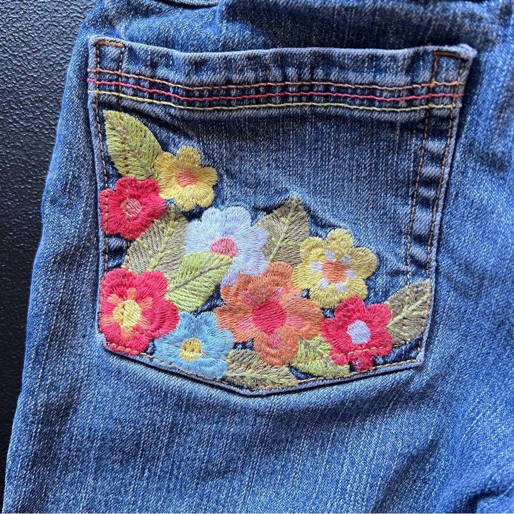 Y2K Gymboree Floral Embroidered Denim Capri Jeans Girls Size 5 - Picture 7 of 10